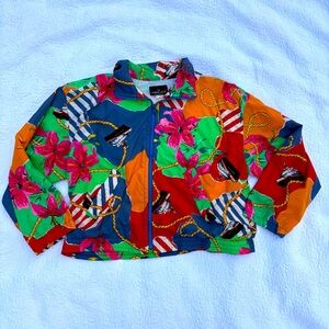 Carole Little Sport Vintage 80s 90s Colorful Nautical Windbreaker Jacket S
